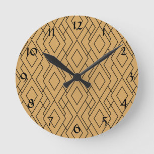 Gold and Black Art Deco Pattern Round Clock
