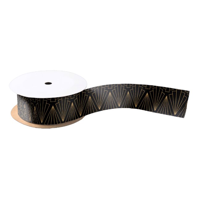 Gold and Black Art Deco Pattern Satin Ribbon (Spool)