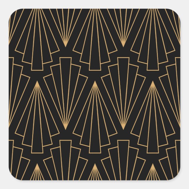 Gold and Black Art Deco Pattern Square Sticker (Front)