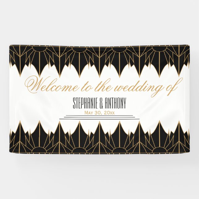 Gold and Black Art Deco Pattern Wedding Banner (Horizontal)