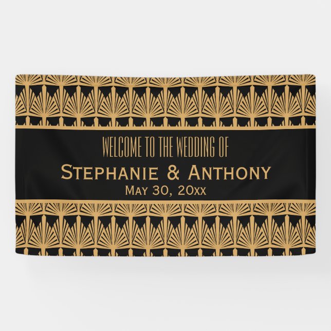 Gold and Black Art Deco Pattern Wedding Banner (Horizontal)