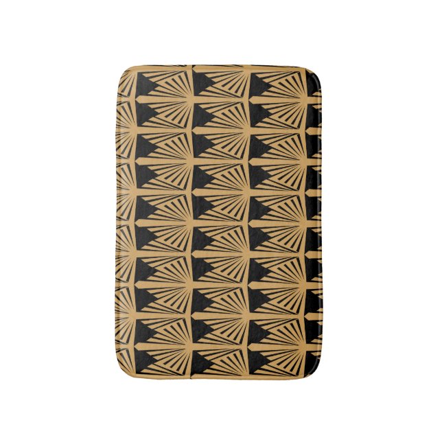 Gold and Black Art Deco Pattern Wedding Bath Mat (Front Vertical)