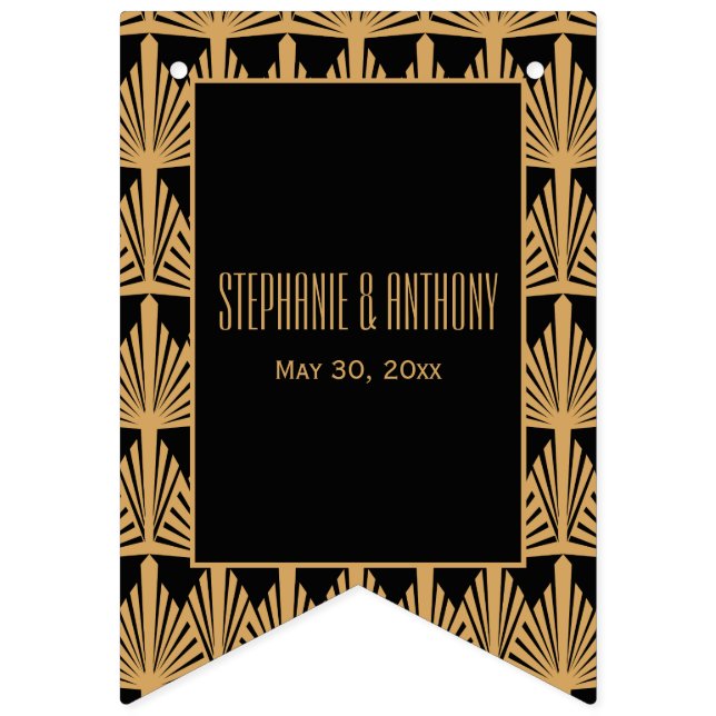 Gold and Black Art Deco Pattern Wedding Bunting (First Flag)