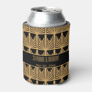 Gold and Black Art Deco Pattern Wedding Can Cooler