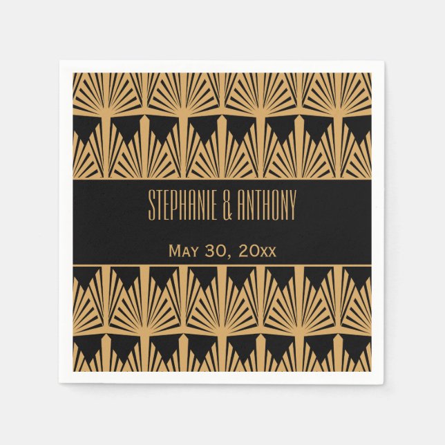 Gold and Black Art Deco Pattern Wedding Napkin (Front)