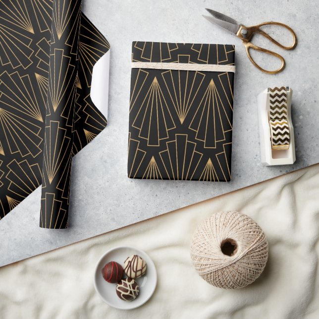 Gold and Black Art Deco Pattern Wrapping Paper (Crafts)