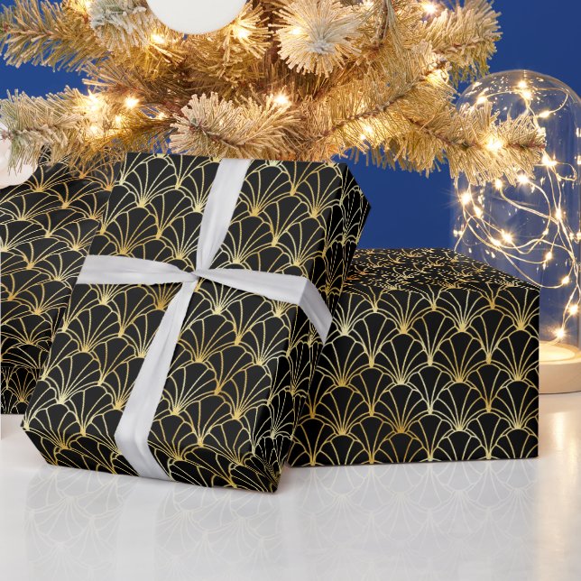Gold and Black Art Deco Pattern Wrapping Paper (Holidays)