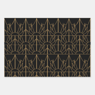 Gold and Black Art Deco Pattern Wrapping Paper Sheet