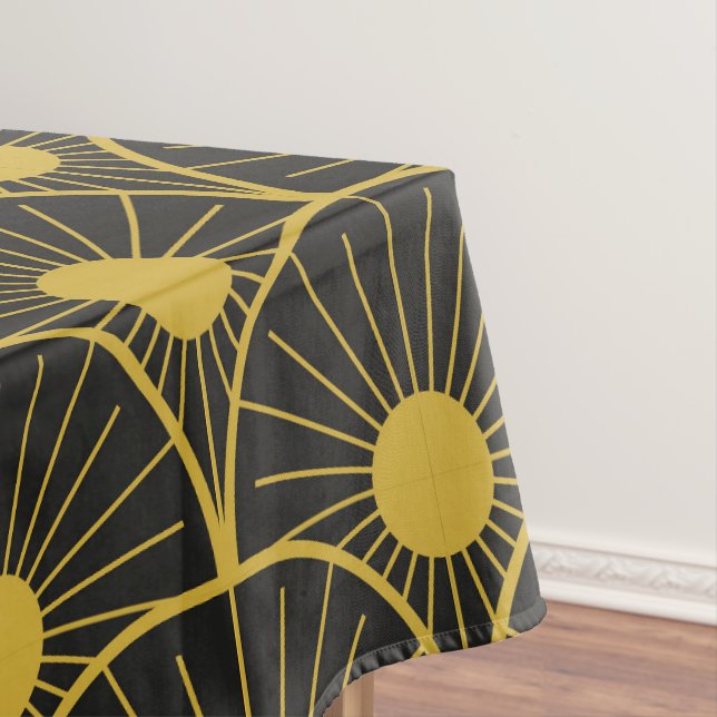 Gold and Black Art Deco Sun Pattern  Tablecloth (In Situ)