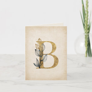 Gold and Black B Monogram With Leaves Note Card