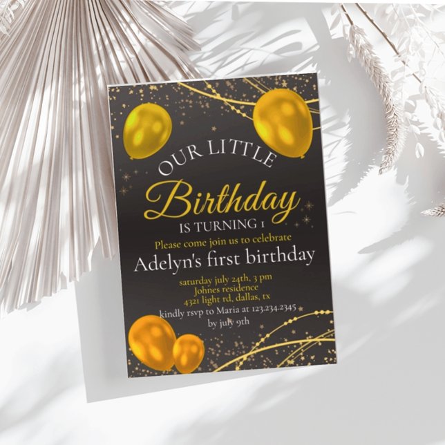 "Gold and Black Baby First Birthday" invitation  (Creator Uploaded)