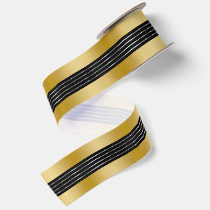 Gold and Black Background Shiny Stripes Accent Satin Ribbon