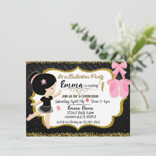 Gold and black ballerina 7th birthday invitation