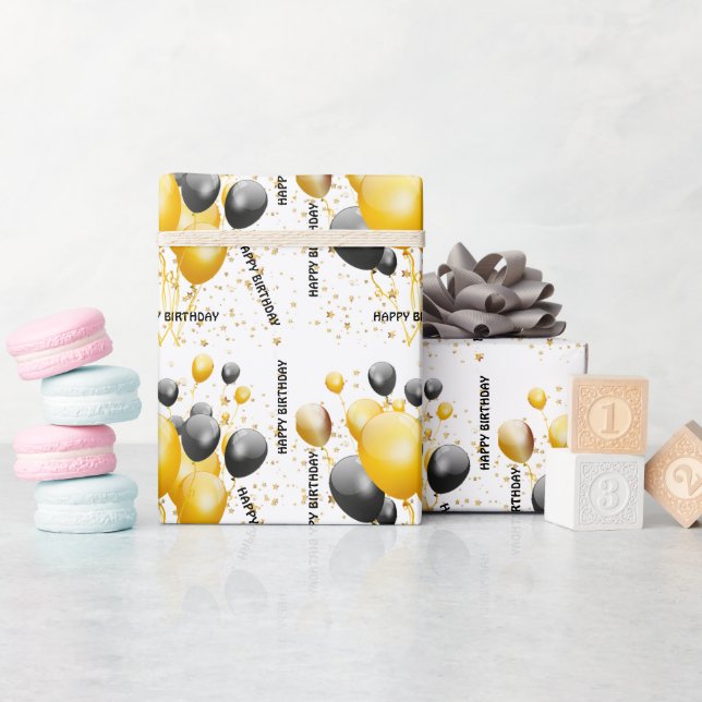 Gold and Black Balloons Birthday Wrapping Paper (Baby Shower)