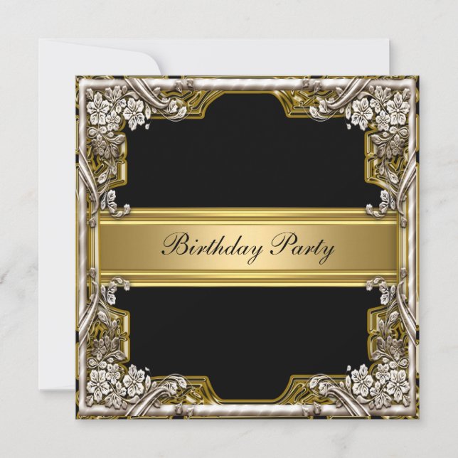 Gold and Black Birthday Party Invitation (Front)