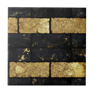 Gold and Black Bricks Pattern Ceramic Tile
