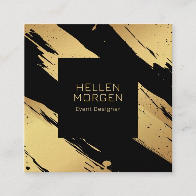 Gold and Black Brushstrokes Background Square Business Card (Front)