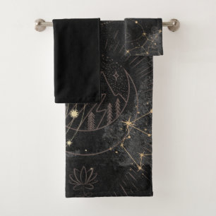 Gold and Black Celestial Bodies Bath Towel Set