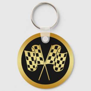GOLD AND BLACK CHECKERED FLAG KEY RING