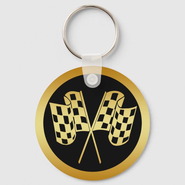 GOLD AND BLACK CHECKERED FLAG KEY RING (Front)