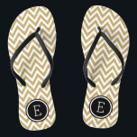 Gold and Black Chevron Monogram Thongs<br><div class="desc">Custom printed flip flop sandals with a stylish modern chevron pattern and your custom monogram or other text in a circle frame. Click Customise It to change text fonts and colours or add your own images to create a unique one of a kind design!</div>