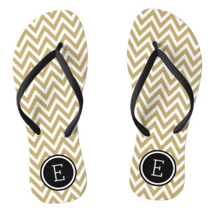 Gold and Black Chevron Monogram Thongs