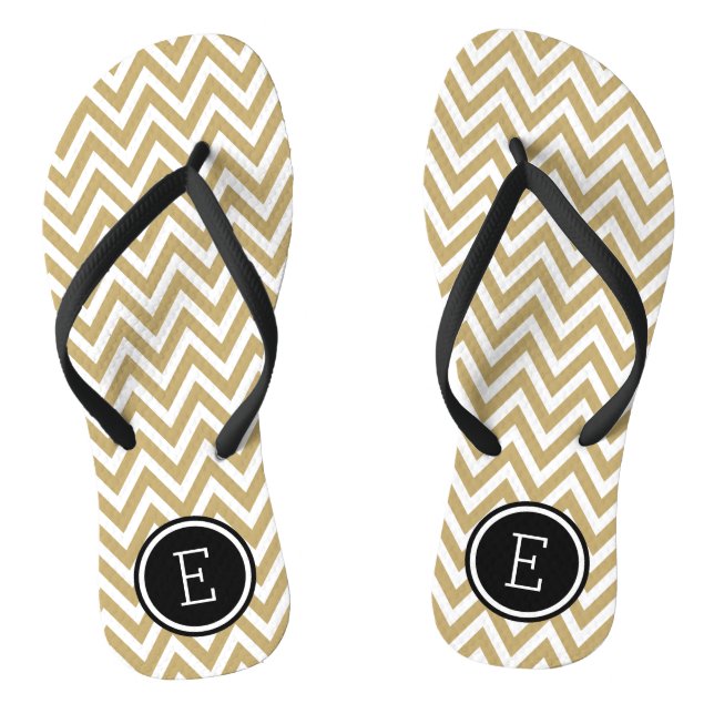 Gold and Black Chevron Monogram Thongs (Footbed)