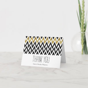 Gold and Black Chevron Stripes Thank you Card