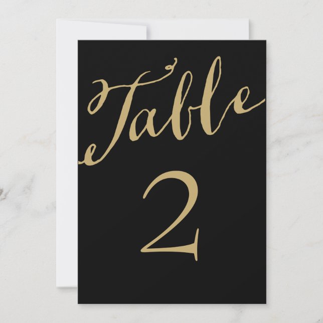 Gold and Black Chic Calligraphy Table Numbers (Front)