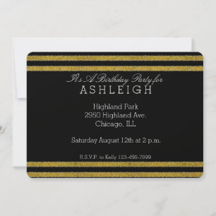 Gold and Black Chic Stripes birthday Invitation