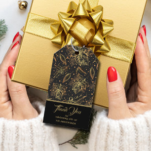 Gold and Black Christmas Floral Thank You Favor Gift Tags