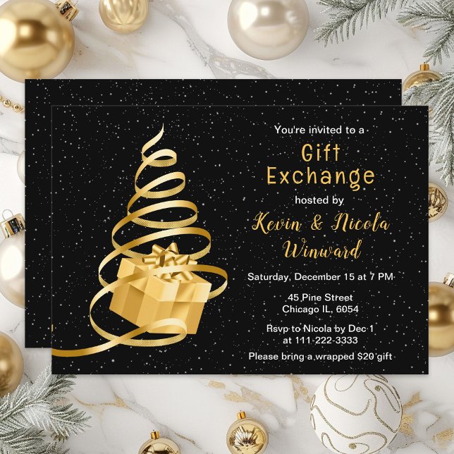 Gold and Black Christmas Gift Exchange Invitation (Creator Uploaded)