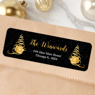 Gold and Black Christmas Gift Return Address Label