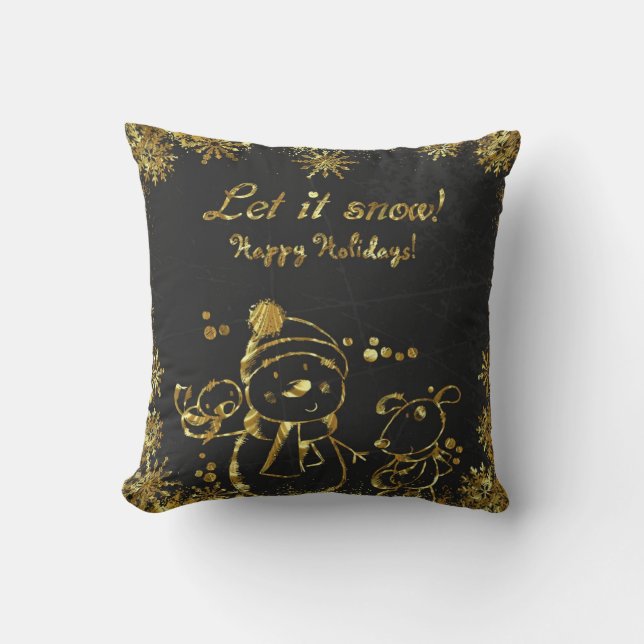Gold And Black Christmas Illustration Cushion (Front)