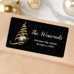 Gold and Black Christmas Ornament Label<br><div class="desc">This elegant and chic address label features a gold and black ribbon Christmas tree with a bauble. The text combines handwritten script and modern sans serif fonts for a classy and sophisticated look. The falling snow, snowflakes and sparkles give a festive and magical touch. This is perfect for Christmas and...</div>
