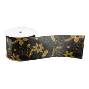 Gold and Black Christmas Poinsettia Flowers Satin Ribbon