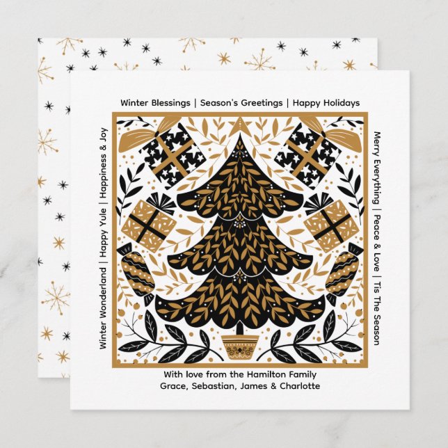 Gold and Black Christmas Tree Personalised Holiday Card (Front/Back)