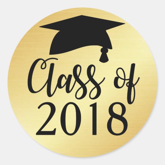 Gold and Black Class of 2018 Graduation Favour Classic Round Sticker