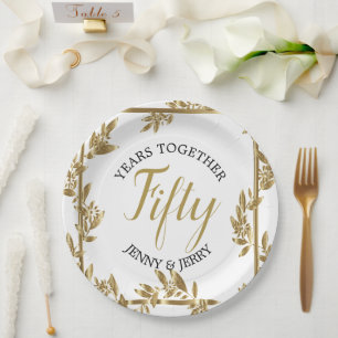 Gold and Black classic Anniversary Paper Plate