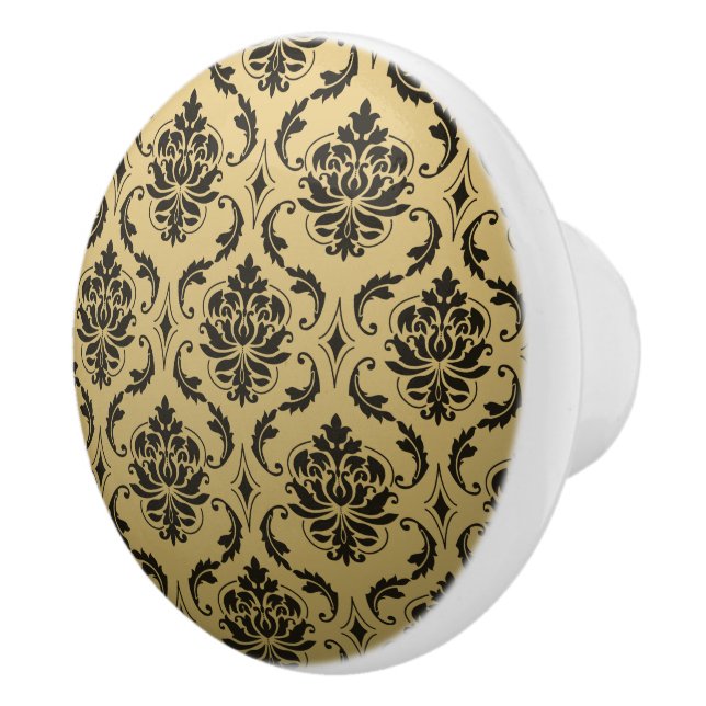 Gold and Black Classic Damask Ceramic Knob (Right)