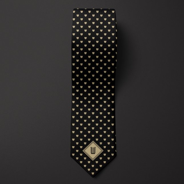 Gold and Black Classy Cat Monogram Tie (Creator Uploaded)