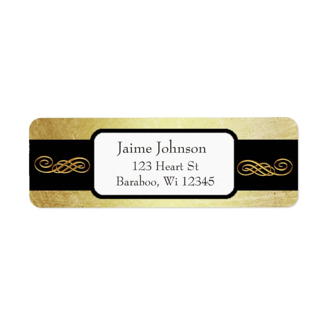Gold and Black Classy  Return Address Sticker (Front)