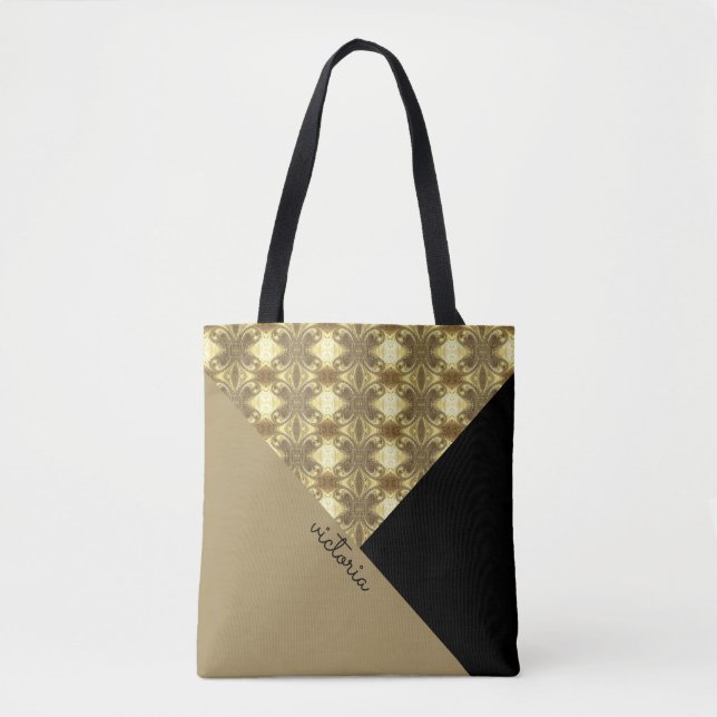 Gold and Black Colour-block Monogram Tote Bag (Front)