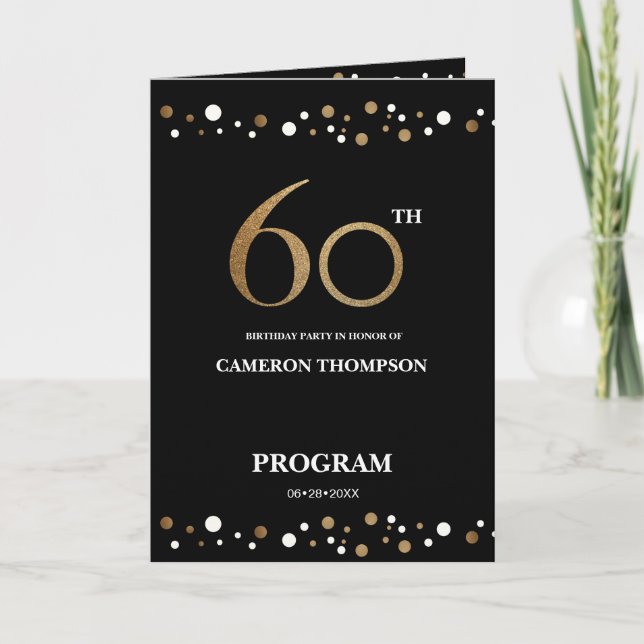 Gold and Black confetti 60th birthday program (Front)