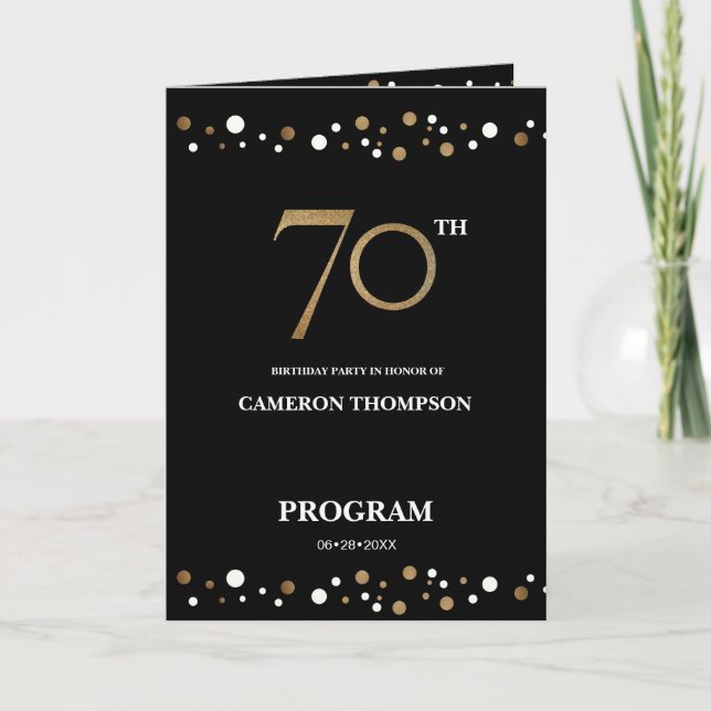 Gold and Black confetti 70th birthday program (Front)