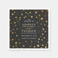Gold and Black Confetti Foil Wedding Napkins