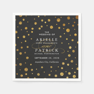 Gold and Black Confetti Foil Wedding Napkins
