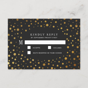 Gold and Black Confetti Foil Wedding RSVP Cards