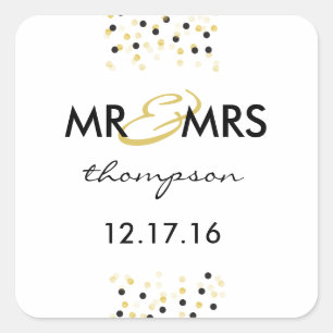 Gold and Black Confetti Mr & Mrs Sticker