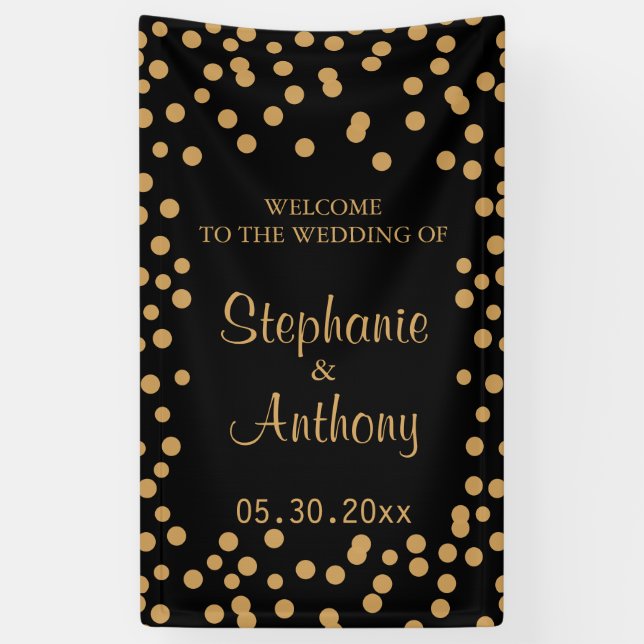 Gold and Black Confetti Wedding Banner (Vertical)